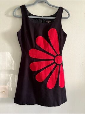 Tabloids Black Mini Dress with Red Daisy Appliqué 4